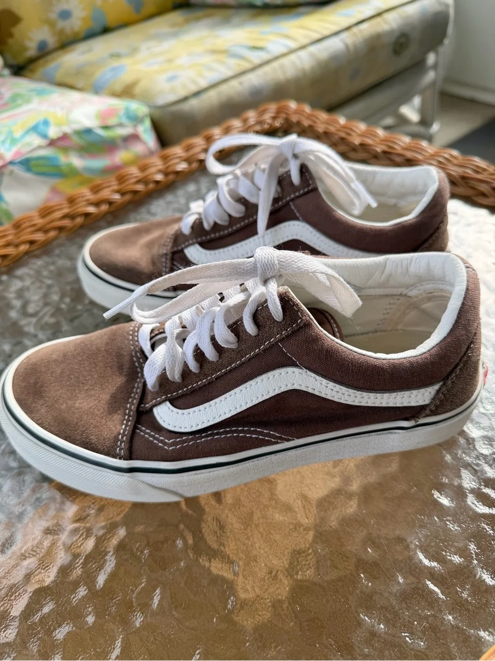 Vans Brown Suede Canvas Old Skool Sneakers 7.5 Skate Low Top Classic Streetwear - Picture 15 of 16